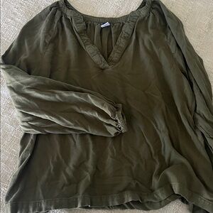 Olive Green V-Neck Blouse